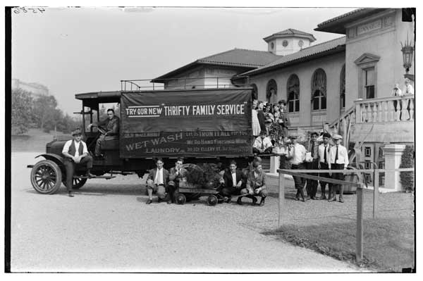 Exhibit.  Children's Garden.  1923.
Arrival of, by a wet wash laundry truck.