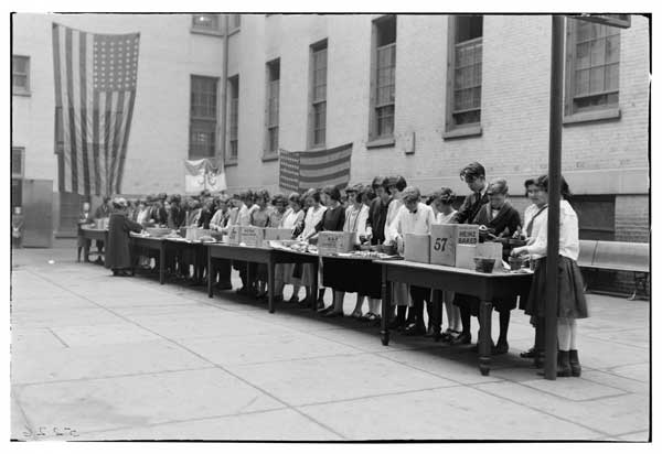 Bulbs, planting of, at P.S.36 by class delegates, 1924.  Miss Shaw in charge.