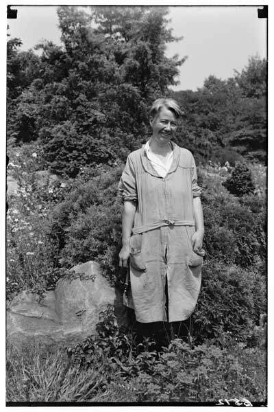 Rock Garden.  Alys Sutcliffe, caretaker, in her uniform, 1928.