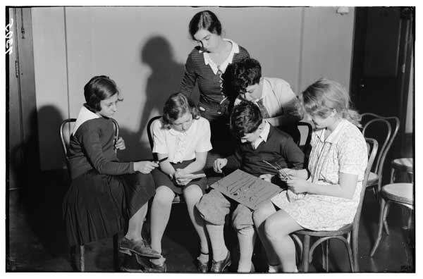Ethical Culture School.  Making twig mounts.  1931.  Group 4.