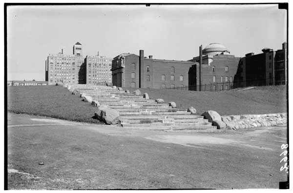 Steps, granite, to the Horticultural Garden.  BBG 1934.
